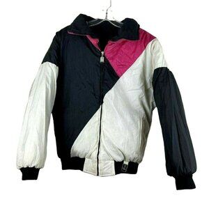 Vtg DownHill Racer Unisex Sz M Robern Ski Jacket Black & Pink Nylon Down 80s 90s